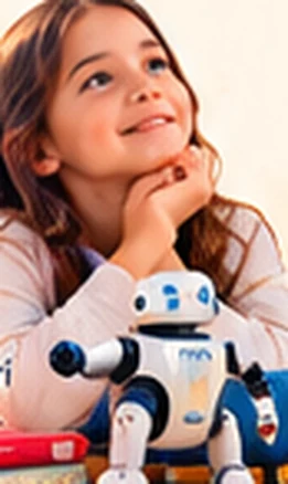 Oyuncak robotun yanında düşünceli bir kız çocuğu