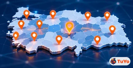 İşaretli illerle üç boyutlu Türkiye haritası illüstrasyonu