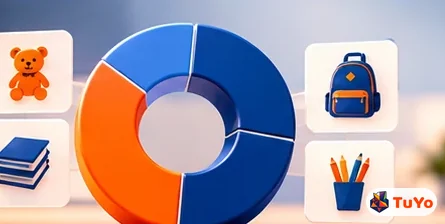 Oyuncak ve okul gereçleri simgeleriyle halka grafik illüstrasyonu
